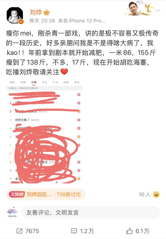 演员刘烨暴瘦脱相引猜测！本人回应：气得浑身发抖！