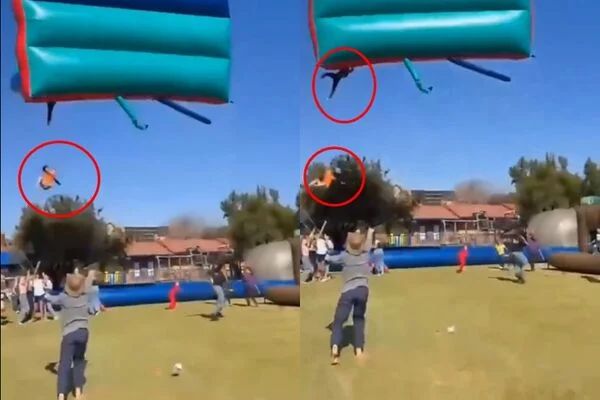 南非小学园游会充气城堡被吹飞，两学生被卷上天后头骨和手臂骨折