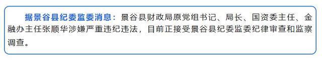 涉嫌严重违纪违法！云南景谷县财政局原党组书记、局长、国资委主任张顺华被查